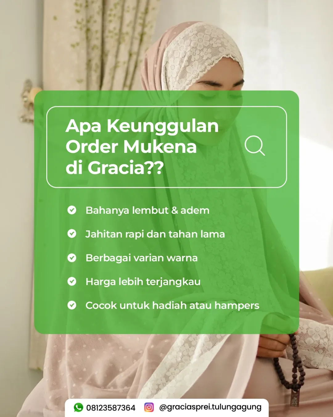 <p>Keunggulan mukena dari Gracia mulai dari bahan 